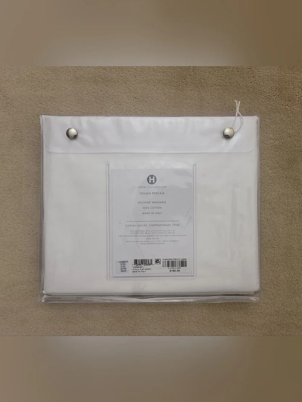 Hotel Collection Italian Percale Full Flat Sheet Only